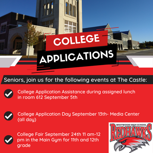 Flyer from College Application Assistance hosted by the Counseling Department in Early September 